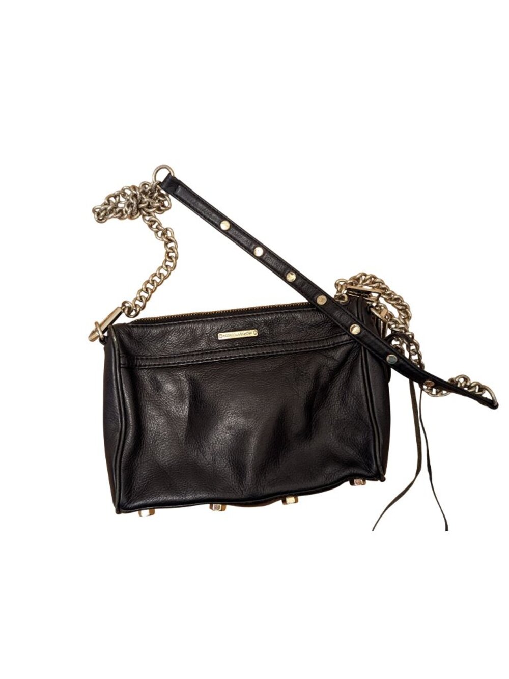 Rebecca Minkoff Black Leather Crossbody Bag With Chain Strap & Studded Details